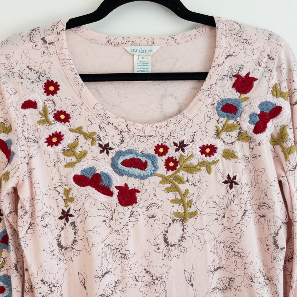 Sundance Pink Floral Embroidered Top - Picture 4 of 11
